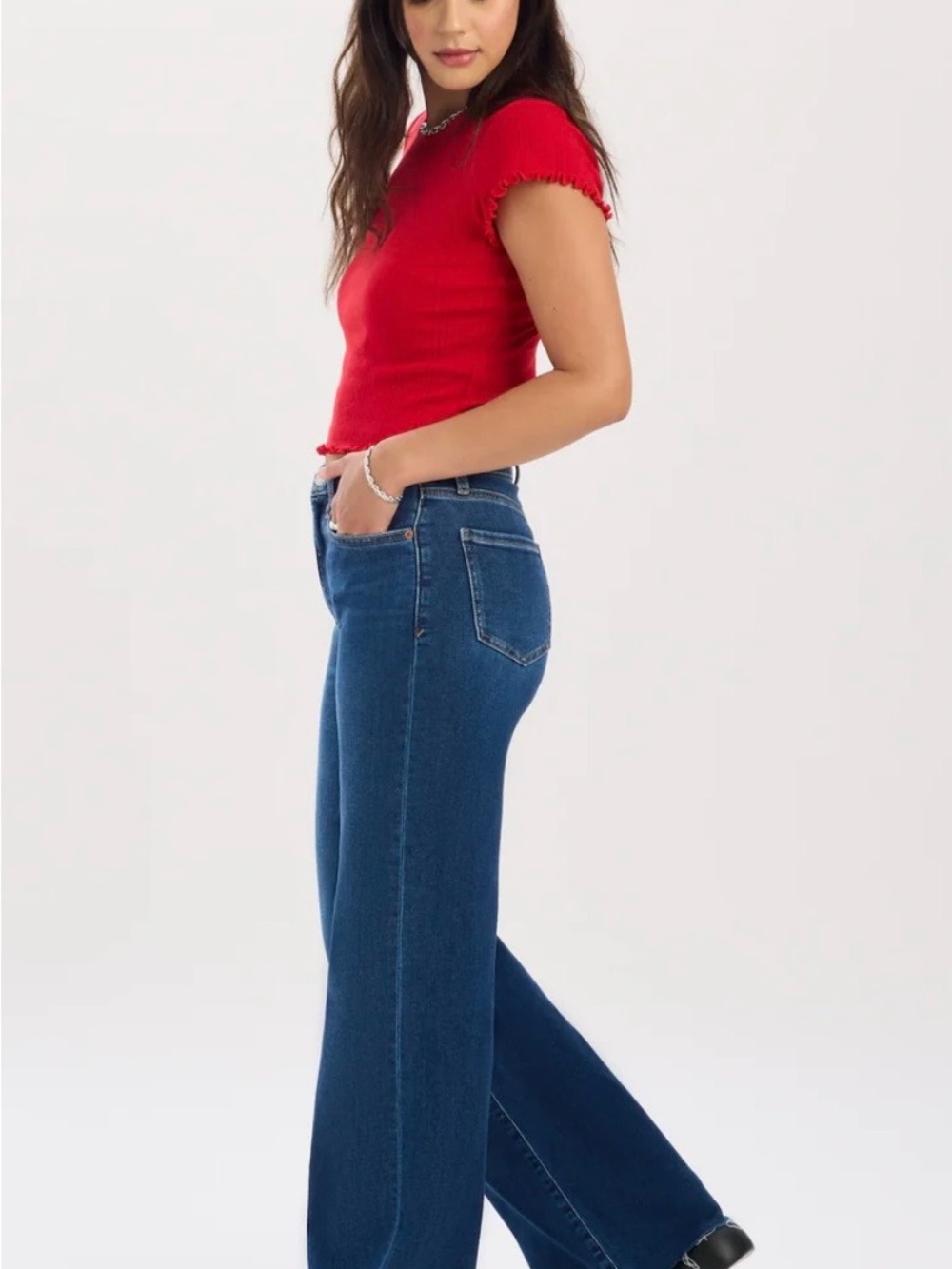 Daze Denim FAR OUT HIGH RISE WIDE IN WATERFALL will not leave up on posh long! - Picture 2 of 4